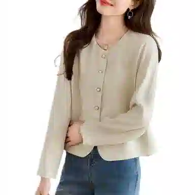 曲韩 洋气时尚小个子短款休闲圆领薄款截短外套 女款