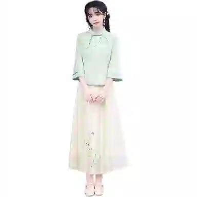 丝絮丝绸 新中式复古文艺提花刺绣汉服两件套裙装套装 女款
