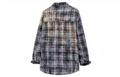 王者荣耀 美式扎染格子翻领外套宽松舒适高街痞帅青少年高颜值休闲百搭时尚长袖衬衫 标语款 男女同款