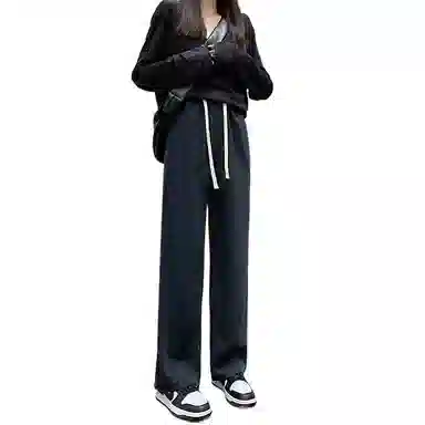 玉儿恋 纯色垂感阔腿高腰宽松直筒拖地牛仔裤 女款