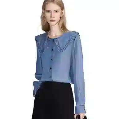 【dme】 纯色单排纽扣尖领牛仔长袖衬衫 女款 浅牛仔蓝