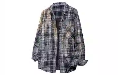 王者荣耀 美式扎染格子翻领外套宽松舒适高街痞帅青少年高颜值休闲百搭时尚长袖衬衫 标语款 男女同款