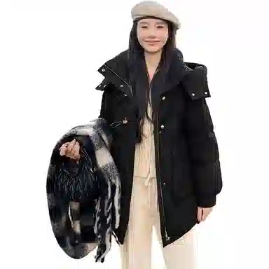 鸭鸭 纯色连帽简约舒适羽绒服 女款