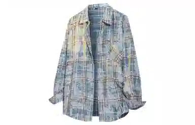 王者荣耀 美式扎染格子翻领外套宽松舒适高街痞帅青少年高颜值休闲百搭时尚长袖衬衫 标语款 男女同款