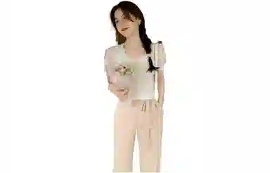 花栗鼠小姐 休闲圆领短袖针织衫 女款