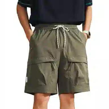 格蓝鹿 纯色薄款宽松运动休闲美式复古痞帅城市机能风格速干系带五分工装短裤 男女同款