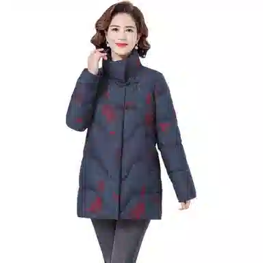 鸭鸭 植物花灰立领长袖羽绒服 女款