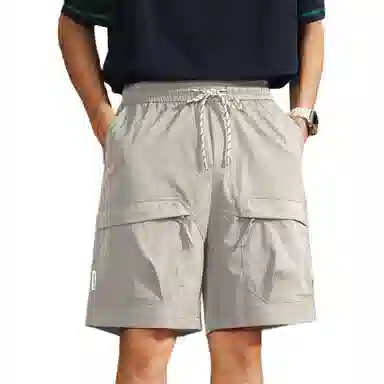 格蓝鹿 纯色薄款宽松运动休闲美式复古痞帅城市机能风格速干系带五分工装短裤 男女同款