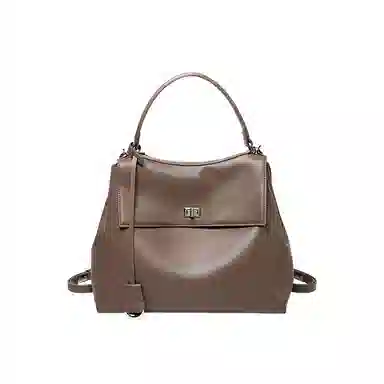 纳兰杜 高级感休闲通勤百搭简约慵懒松弛感 牛皮拼合成革 单肩手提包 中号 女款 绅士黑/米白色/大象灰