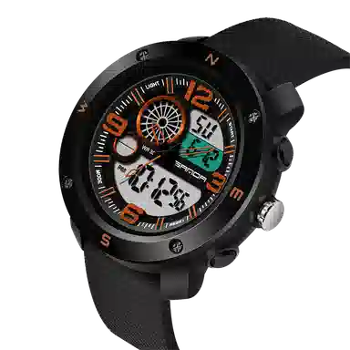 三达 时尚潮流学生腕表 电子+石英机芯 塑胶表带 国表 男表 黑色表盘 防水夜光