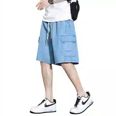 顶峰保罗 无性别主义宽松潮牌百搭直筒工装薄款五分牛仔短裤 男女同款