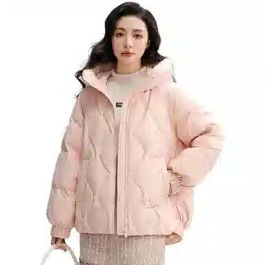 鸭鸭 直筒纯色连帽保暖长袖羽绒服 女款