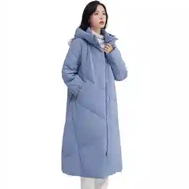 鸭鸭 纯色长款连帽加厚长袖羽绒服 女款