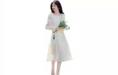 【dme】 纯色收腰薄款圆领休闲长袖连衣裙 女款 米白