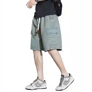 顶峰保罗 无性别主义宽松潮牌百搭直筒工装薄款五分牛仔短裤 男女同款