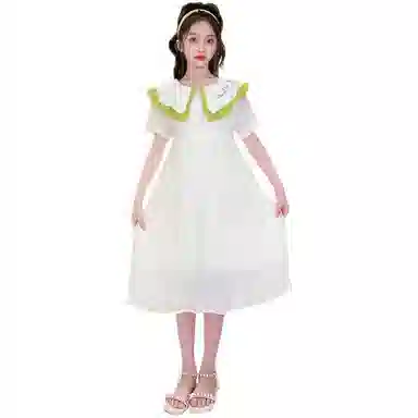 木木兔连衣裙 时髦洋气中大童夏季时尚女孩刺绣娃娃领裙子