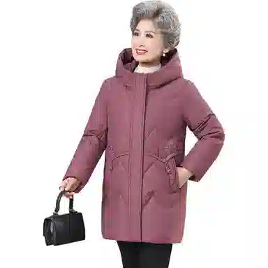 鸭鸭 纯色花卉刺绣连帽长袖羽绒服 女款