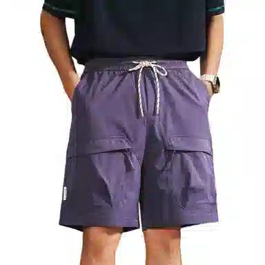 格蓝鹿 纯色薄款宽松运动休闲美式复古痞帅城市机能风格速干系带五分工装短裤 男女同款