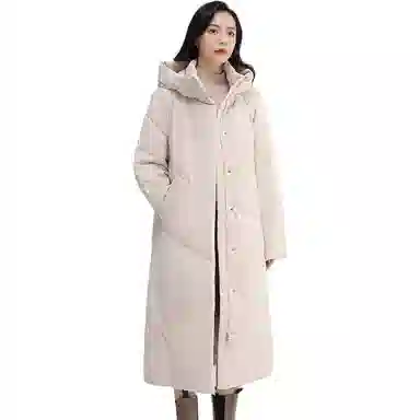 鸭鸭 纯色长款连帽加厚长袖羽绒服 女款