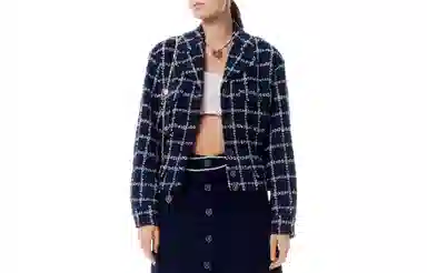 CHANEL Plaid Single-Breasted Jacket Navy Blue