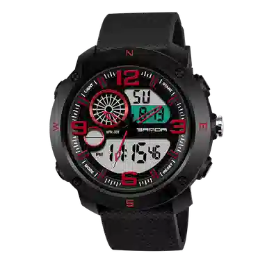 三达 时尚潮流学生腕表 电子+石英机芯 塑胶表带 国表 男表 黑色表盘 防水夜光