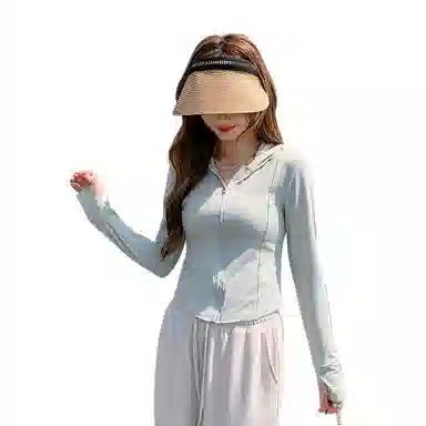玉儿恋 透气防紫外线修身薄款纯色直筒拉链防晒服 女款