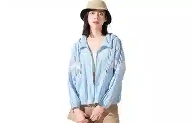 探路者 条纹拼色户外宽松连帽防晒衣 女款