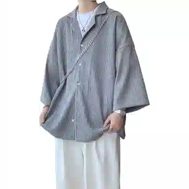 沐诚阳译 美式复古学院风慵懒休闲百搭落肩翻领日常通勤服饰美式高级感速干轻薄透气休闲通勤短袖衬衫 男女同款