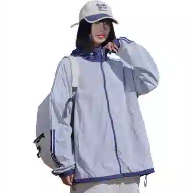 黑恐龙 休闲宽松百搭柔软轻薄时尚简约个性连帽条纹防晒服 男女同款