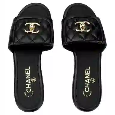 CHANEL 25P Flat Toe Strap Sandals Black