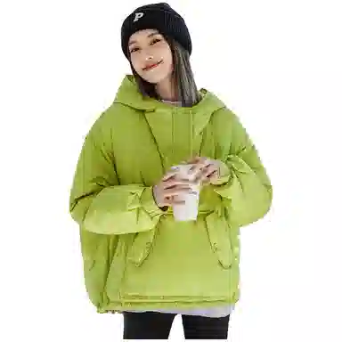 鸭鸭 纯色连帽套头大口袋保暖舒适长袖休闲简约美系时尚洋气外穿羽绒服 女款