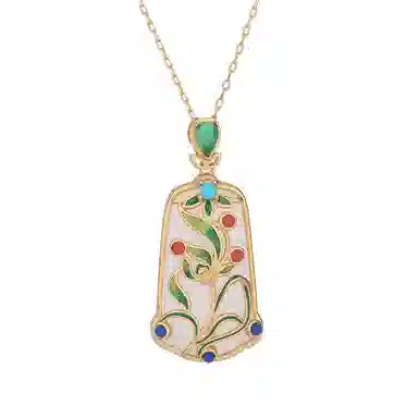 彤彤兔 国风复古配饰景泰蓝珐琅无事牌吊坠 铜 人工宝石 项链 女款