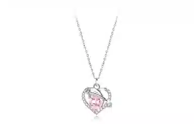 牧言 简约小众高级感 交织几何镂空粉色爱心一箭穿心吊坠锁骨链 怦然心动 恋人心扉项链 女款