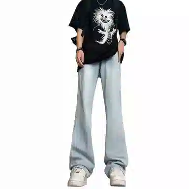 布客行 美式高街复古做旧水洗百搭显高显瘦潮流休闲微喇直筒裤牛仔裤 男女同款