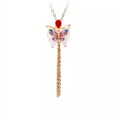 彤彤兔 古装旗袍 彩蝴蝶复古风流苏 铜 项链 女款