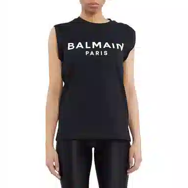 Balmain Sleeveless Logo T-Shirt Black