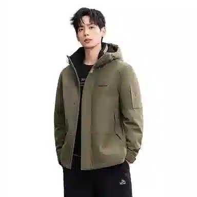 鸭鸭 石墨烯蓄热纯色韩版休闲百搭短款连帽户外防寒保暖工装羽绒服 男款