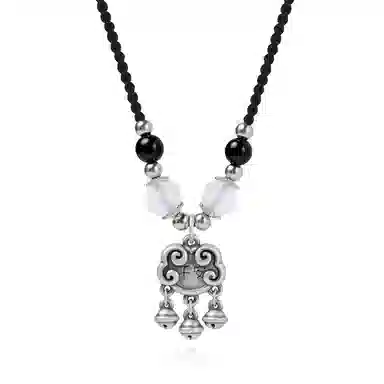 【999足银纯银 平安喜乐】 七好美银 如意锁平安扣新中式古法复古车国风百搭极简福气平安小众设计高级感 玻璃猫眼 项链 男女同款情侣款