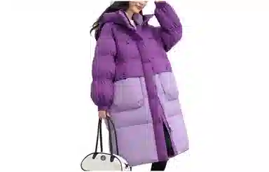 鸭鸭 撞色连帽加厚保暖长款长袖羽绒服 女款