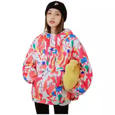 鸭鸭 纯色连帽套头大口袋保暖舒适长袖休闲简约美系时尚洋气外穿羽绒服 女款