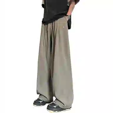 顶峰保罗 冰丝薄款纯色直筒阔腿长裤凉感透气速干宽松小众百搭运动潮牌慵懒风舒适休闲裤 男女同款