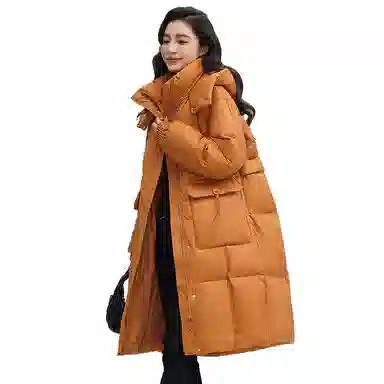 鸭鸭 拉链连帽纯色中长款羽绒服 女款