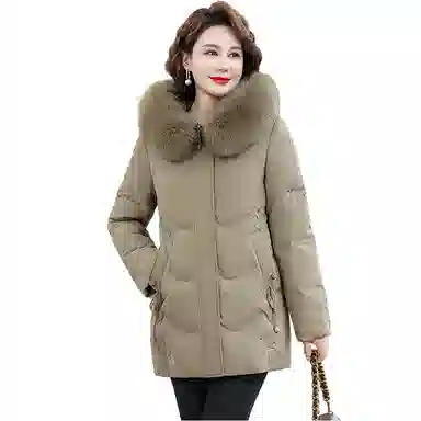 雅鹿 毛领宽松连帽中长款厚羽绒服 女款