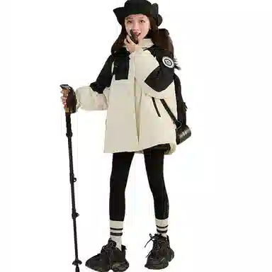 鸭鸭 拼色夹棉羽绒内胆三合一可拆卸防水中长款冲锋衣 儿童款