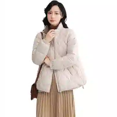 鸭鸭 纯色拉链立领修身长袖轻薄菱格简约百搭时尚休闲通勤日系大口袋羽绒服 女款