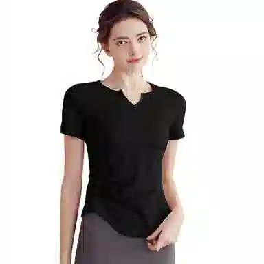 玉儿恋 简约纯色修身短款透气短袖健身衣 女款