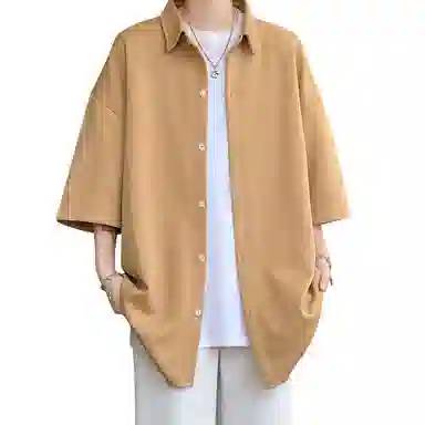 顶峰保罗 无性别主义痞帅潮牌薄款凉感亲肤透气宽松半袖休闲衬衣时尚百搭外套高级感短袖衬衫 男女同款