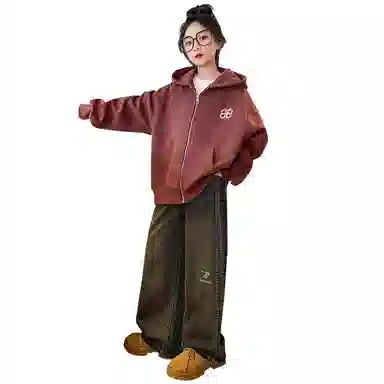 迷乐童堡 童装 新款洋气连帽时髦宽松卫衣 儿童款 砖红色