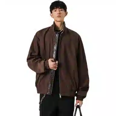 颂希尔 美式休闲立领纯色长袖夹克外套 男女同款