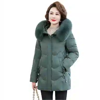 雅鹿 毛领宽松连帽中长款厚羽绒服 女款